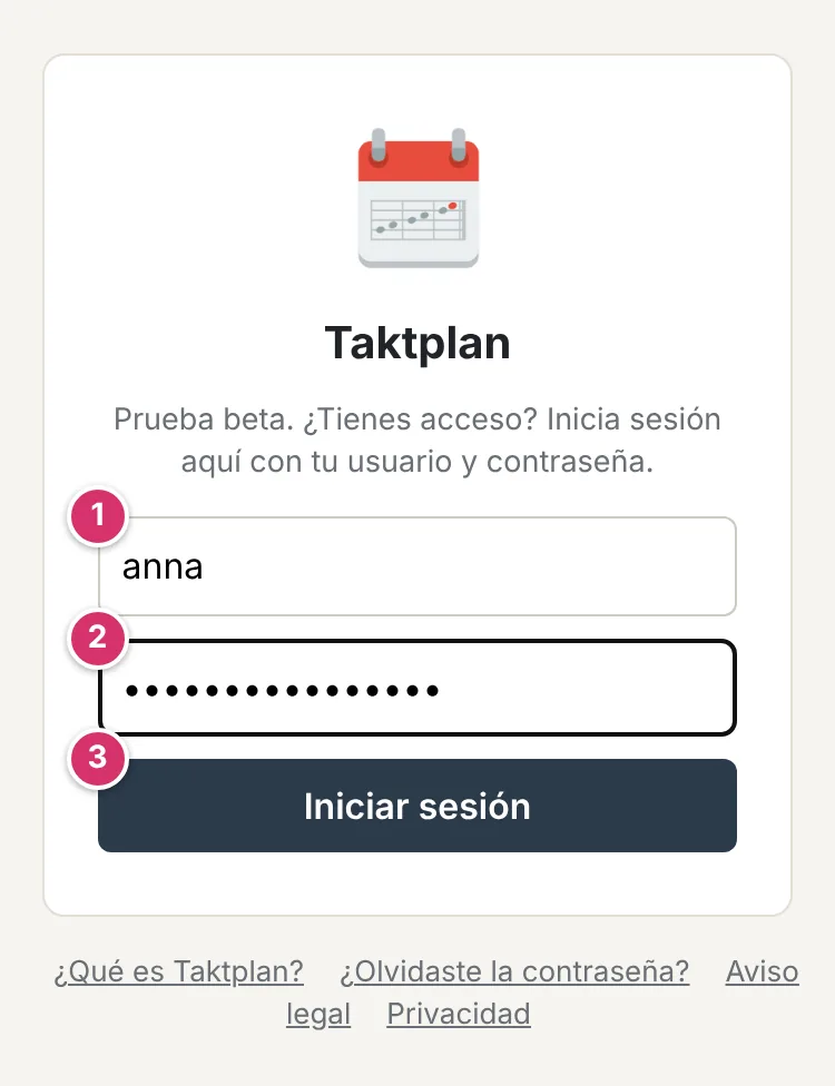 Página de inicio de sesión con usuario, contraseña y botón Iniciar sesión