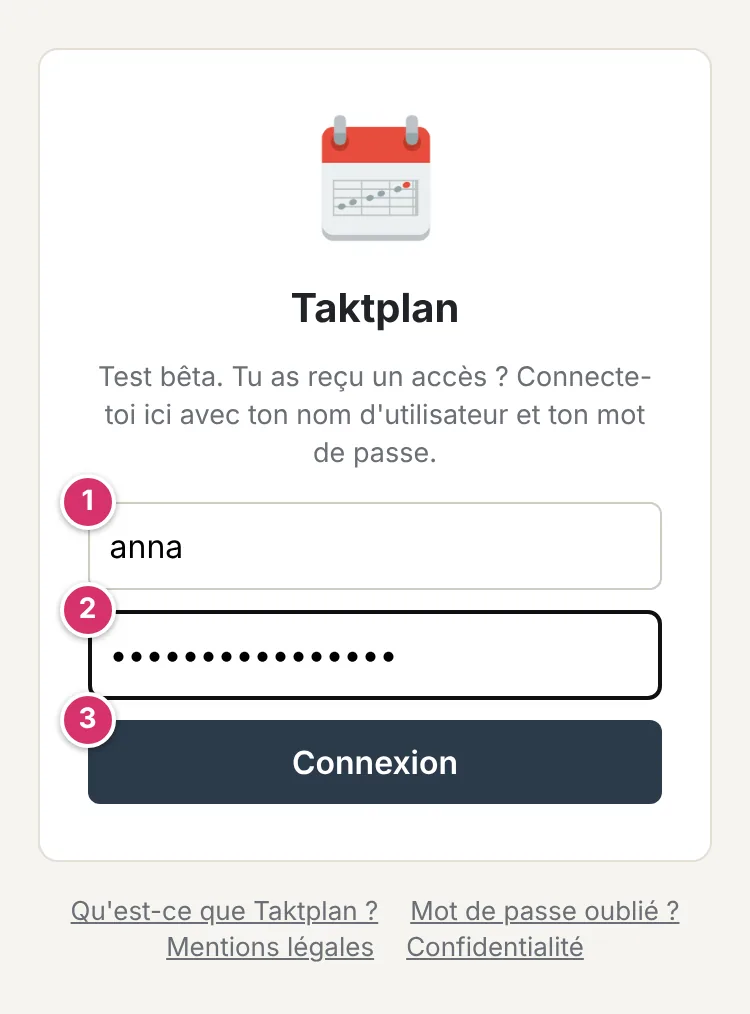 Page de connexion avec nom d’utilisateur, mot de passe et bouton Connexion