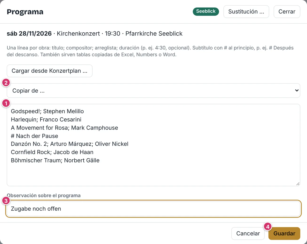 Ventana Programa al introducirlo