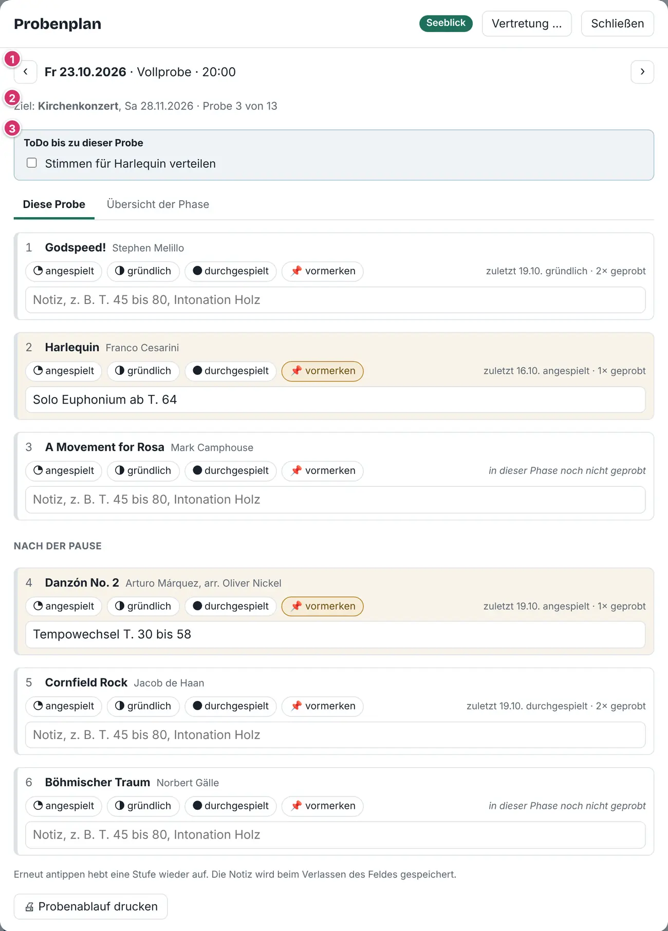 Probenplan einer Probe
