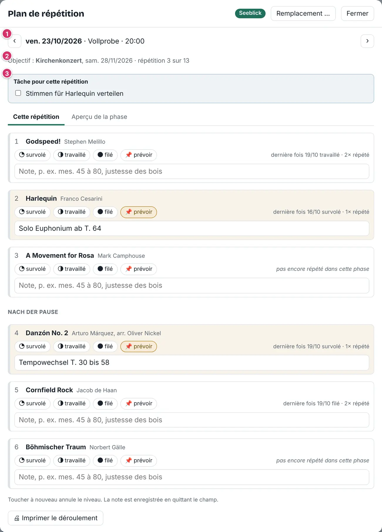 Plan de répétition d’une répétition