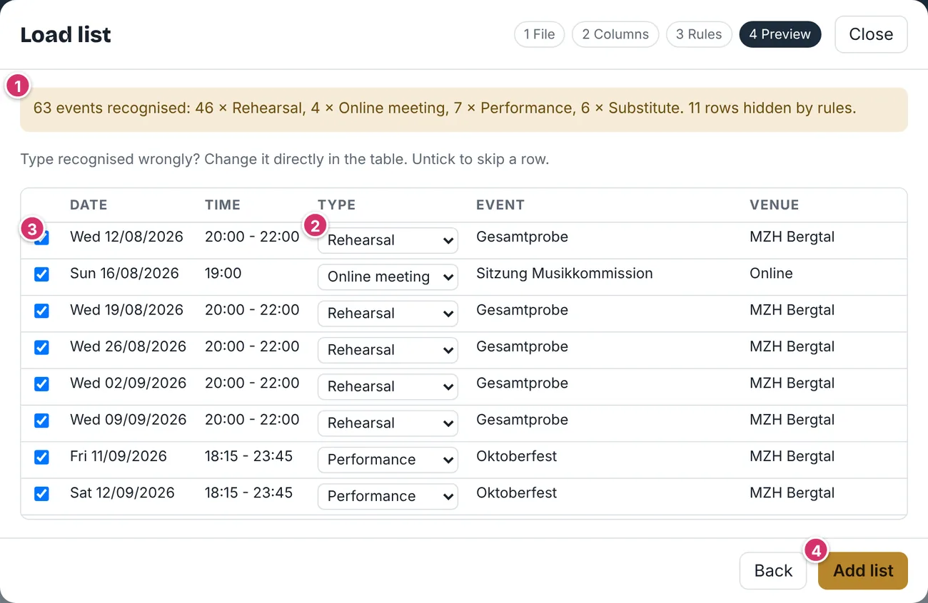 Load list window, Preview step