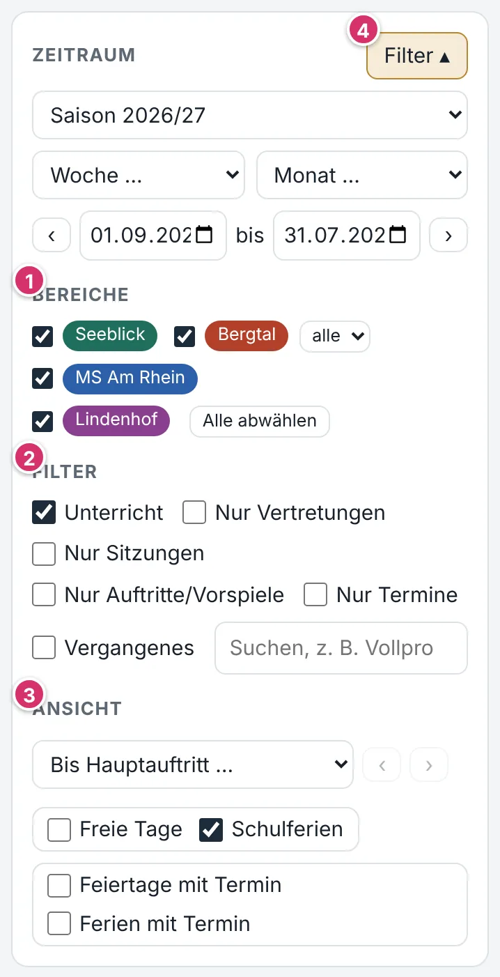 Aufgeklappte Filter auf dem iPhone