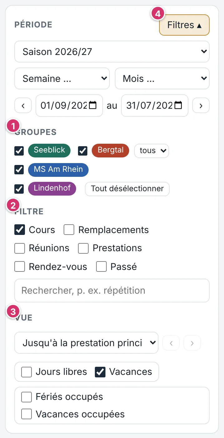 Filtres dépliés sur iPhone