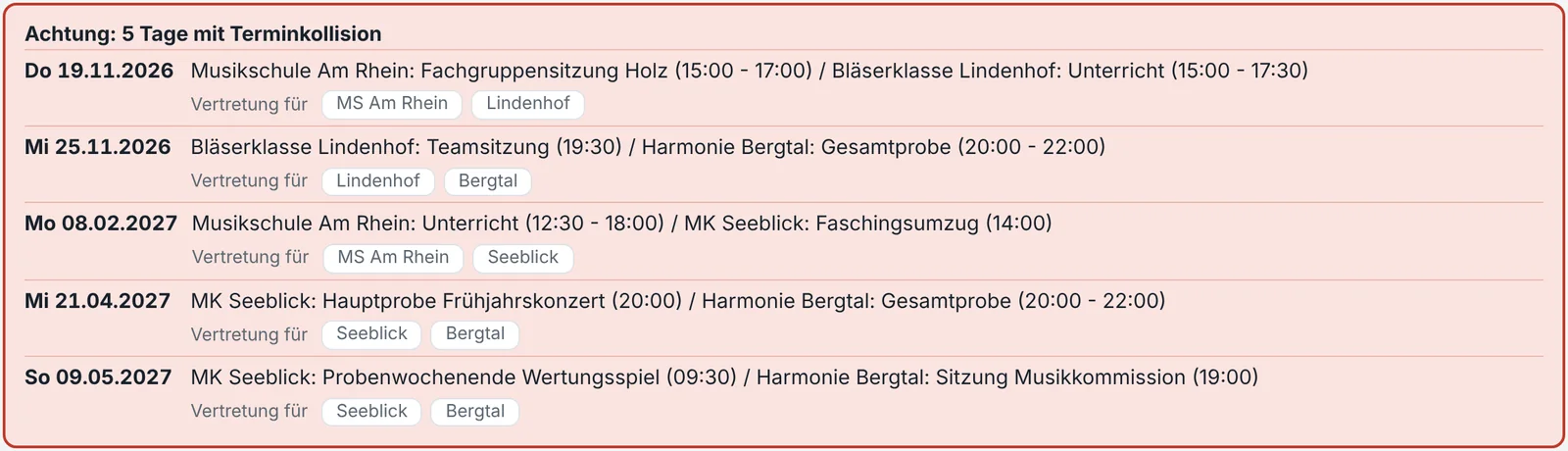 Hinweis auf eine Überschneidung zweier Termine