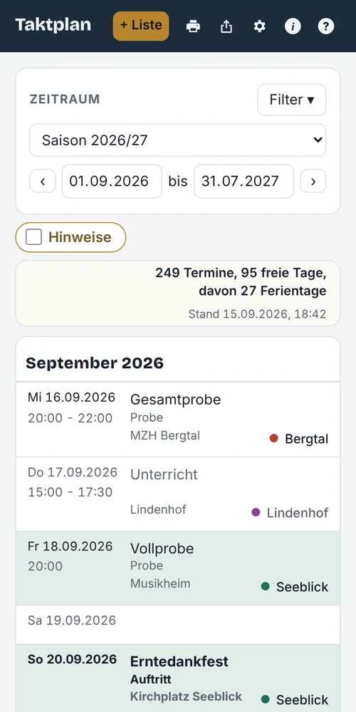 Taktplan auf dem iPhone