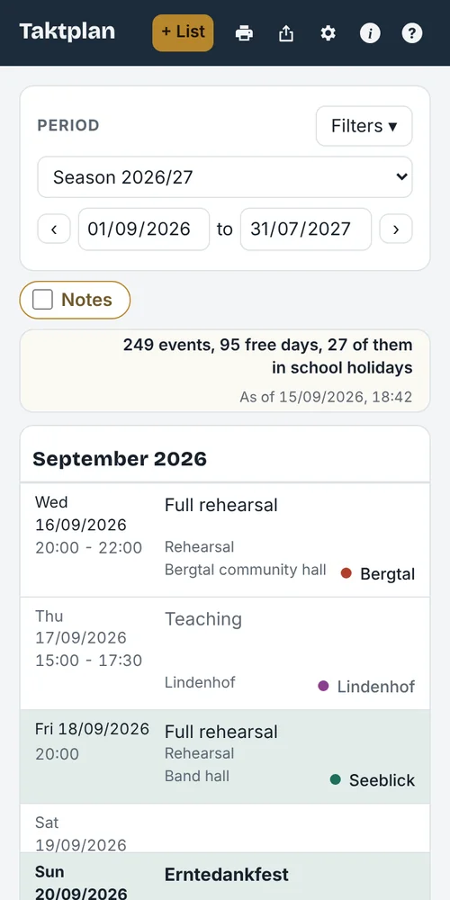 Taktplan on the iPhone