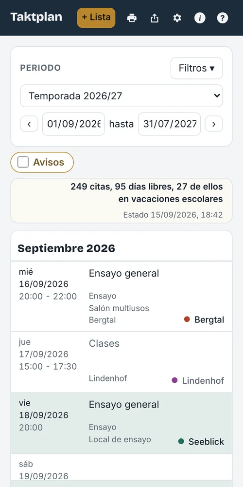 Taktplan en el iPhone